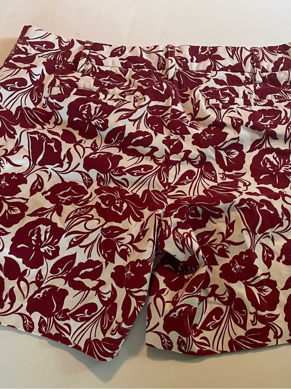 Lands' End Burgundy Floral Cotton Shorts on Cream